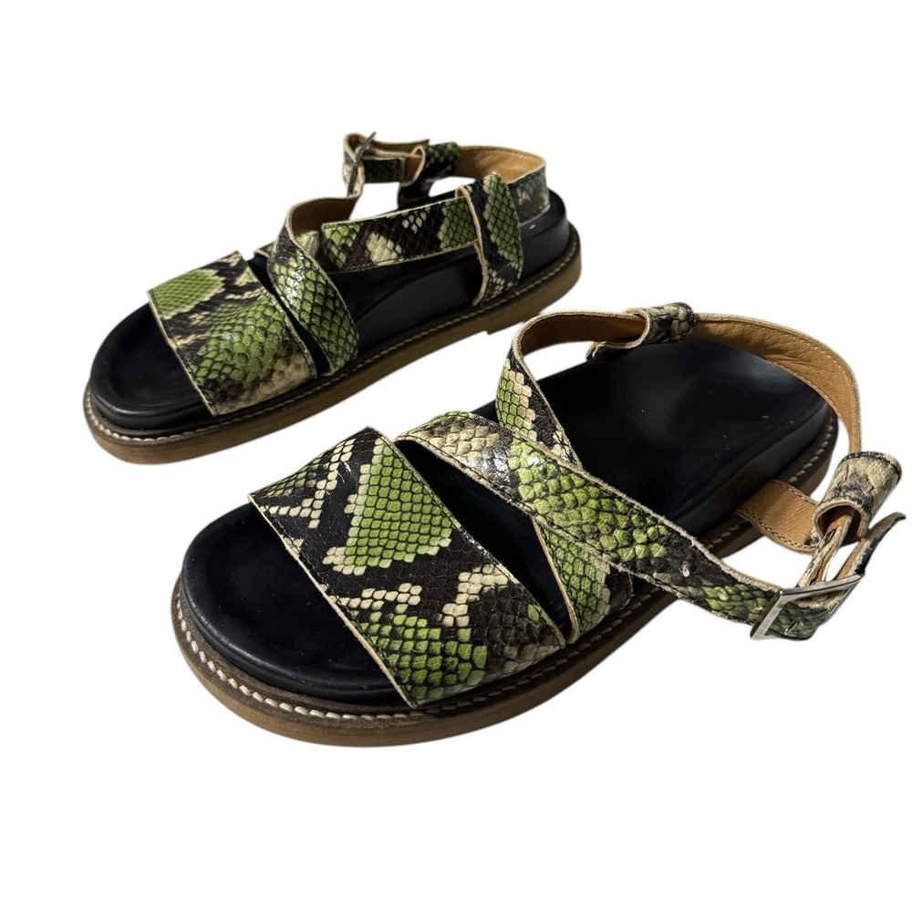 Ganni leather green snake skin print sandals Sz 36 - Picture 4 of 6